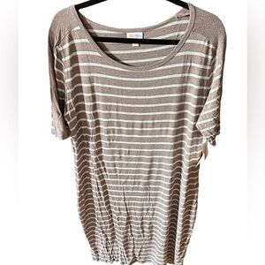 Lularoe 3X heather brown with white stripe Julia T-shirt dress‎ .NWT